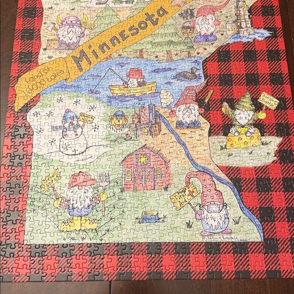 Gnome Sweet Gnome Minnesota puzzle.  1000 piece complete.  Linen embossed. - Picture 4 of 5